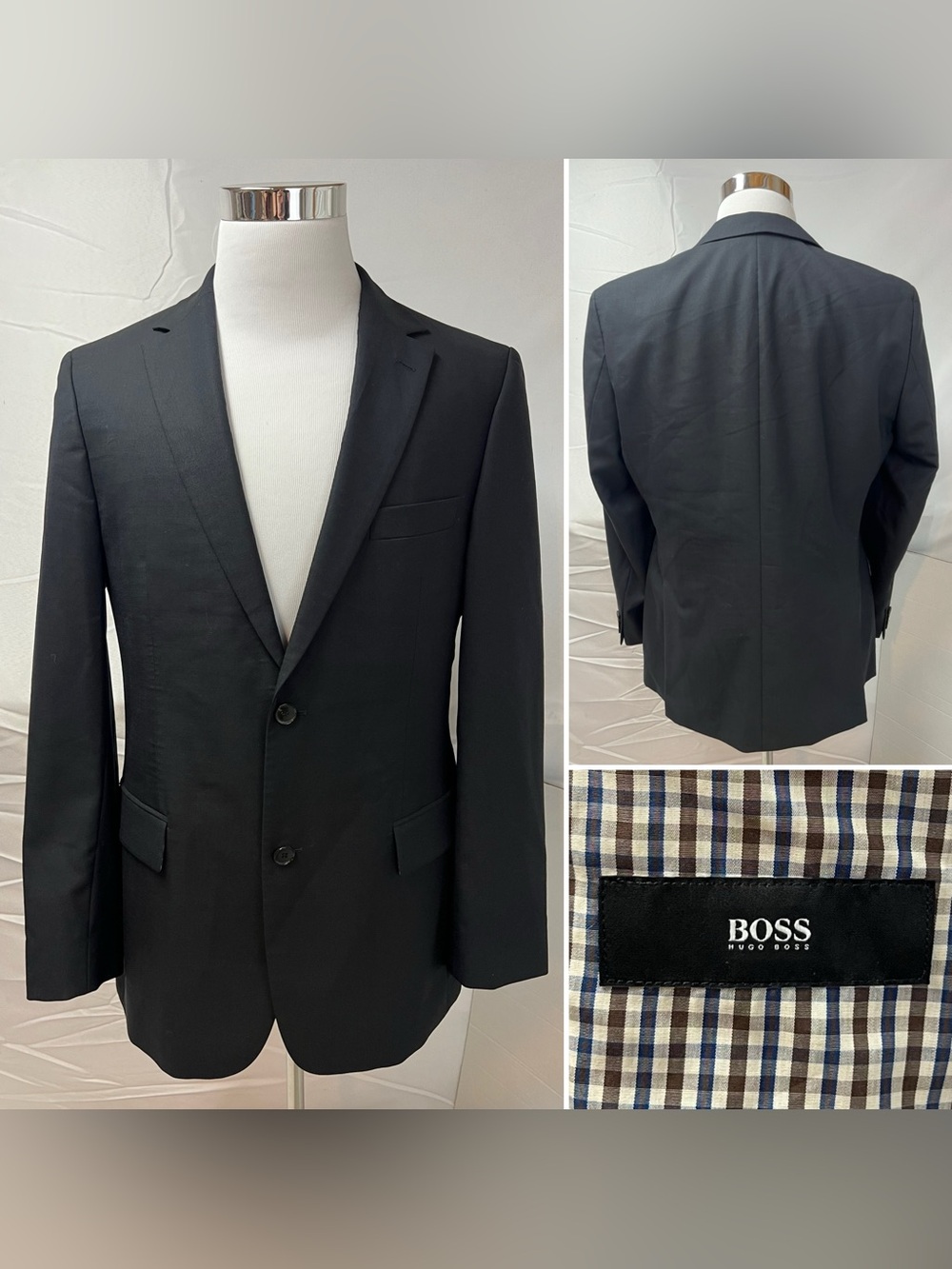 HUGO BOSS Men's 40R Black Wool Maselli Blazer Jacket Cotton Lining Sport Coat